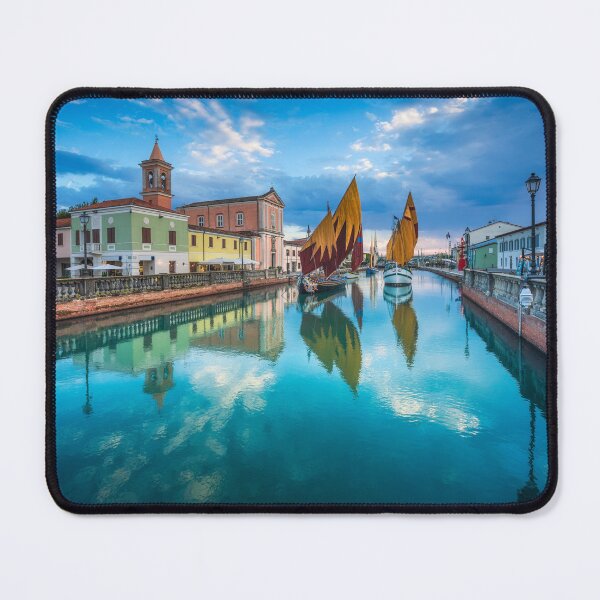 Item preview, Cesenatico canal, historic sailboats and church. Romagna, Italy designed and sold by Stefano Orazzini.