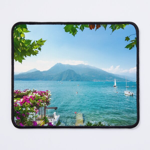 Item preview, Lake Como view from Varenna. Yachts, flowers and leaves as a frame, Italy designed and sold by Stefano Orazzini.
