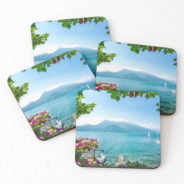Item preview, Lake Como view from Varenna. Yachts, flowers and leaves as a frame, Italy designed and sold by Stefano Orazzini.