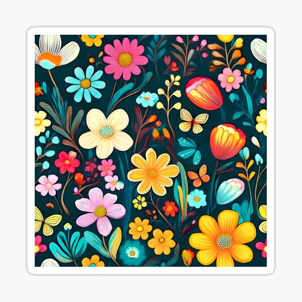 Groovy floral delight pattern design Sticker