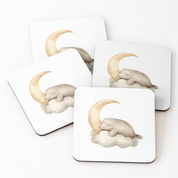 Item preview, manatee. Cute baby manatee sleeping on a cloud with a crescent moon designed and sold by Anastasiia Yurevych.
