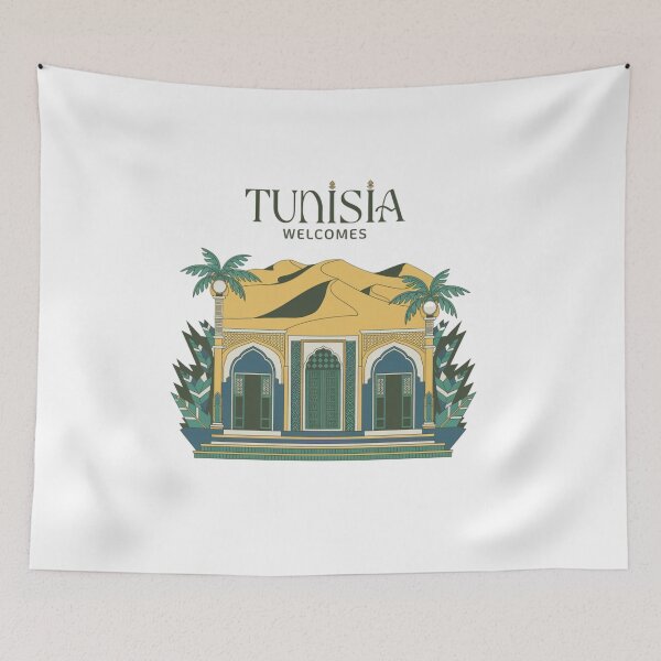 Item preview, Tunisia Welcomes Flag Map Sahara, the amphitheater in El Jem designed and sold by AnimalsDH305.