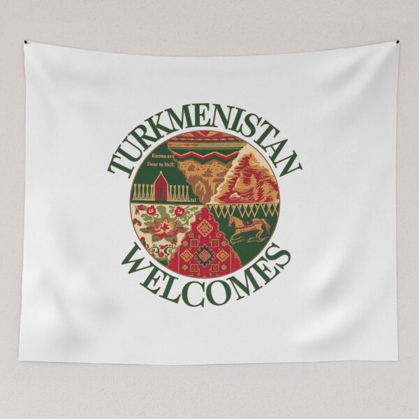 Item preview, Turkmenistan Welcomes Flag Map Darvaza crater, Karakum desert designed and sold by AnimalsDH305.