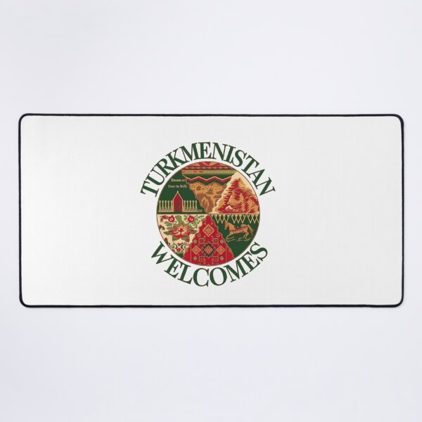 Item preview, Turkmenistan Welcomes Flag Map Darvaza crater, Karakum desert designed and sold by AnimalsDH305.