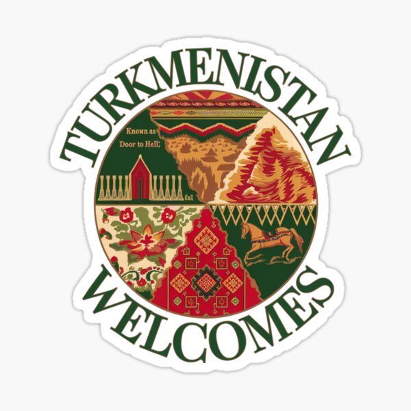 Item preview, Turkmenistan Welcomes Flag Map Darvaza crater, Karakum desert designed and sold by AnimalsDH305.