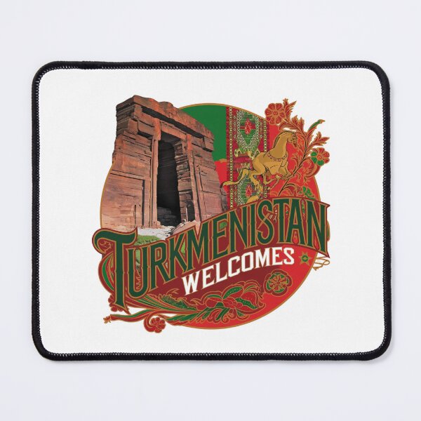 Item preview, Turkmenistan Welcomes Flag Map Darvaza crater, Karakum desert designed and sold by AnimalsDH305.