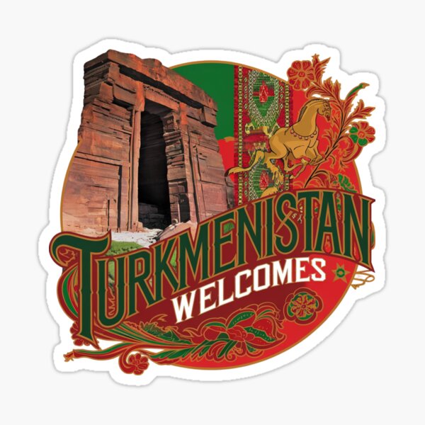 Item preview, Turkmenistan Welcomes Flag Map Darvaza crater, Karakum desert designed and sold by AnimalsDH305.