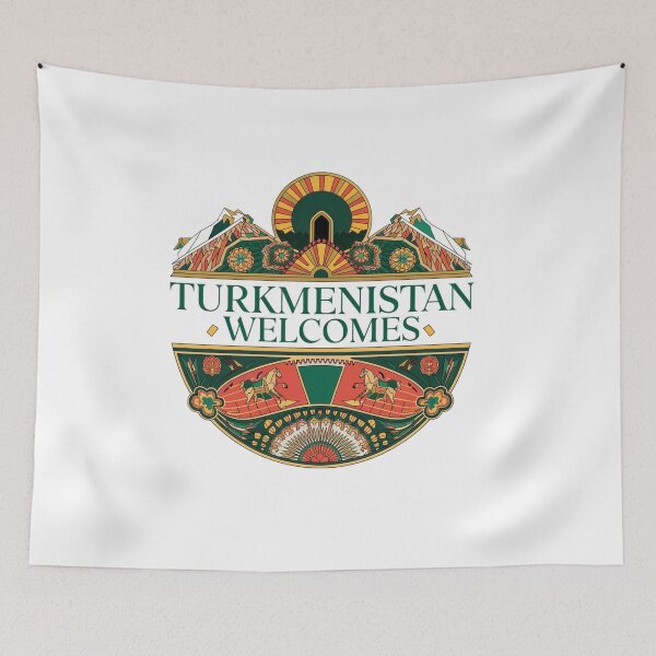 Item preview, Turkmenistan Welcomes Flag Map Darvaza crater, Karakum desert designed and sold by AnimalsDH305.