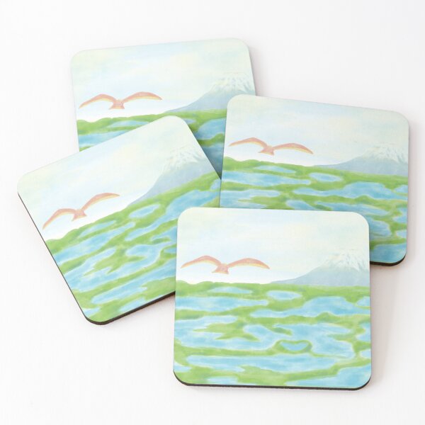 Item preview, Snowy volcano mountain, wetlands and a red bird designed and sold by greenPQBstudio.