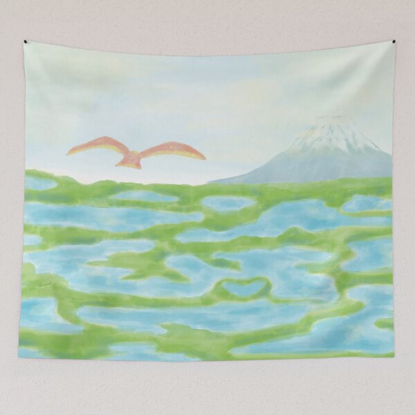 Item preview, Snowy volcano mountain, wetlands and a red bird designed and sold by greenPQBstudio.
