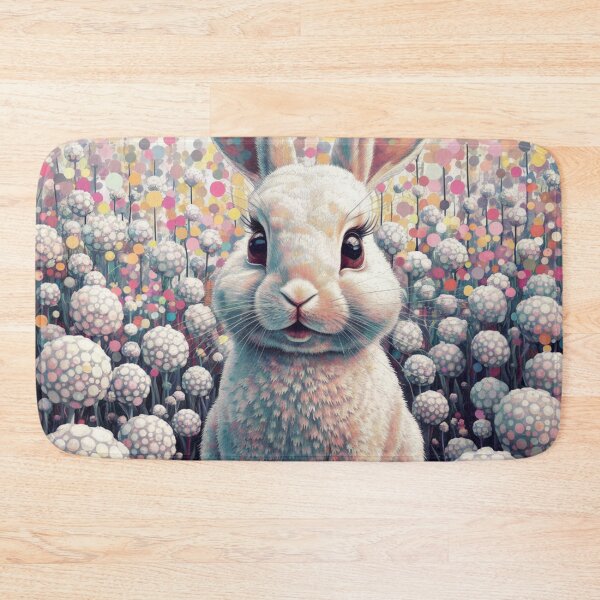 Item preview, White bunny among flower pompoms designed and sold by FusiTink.