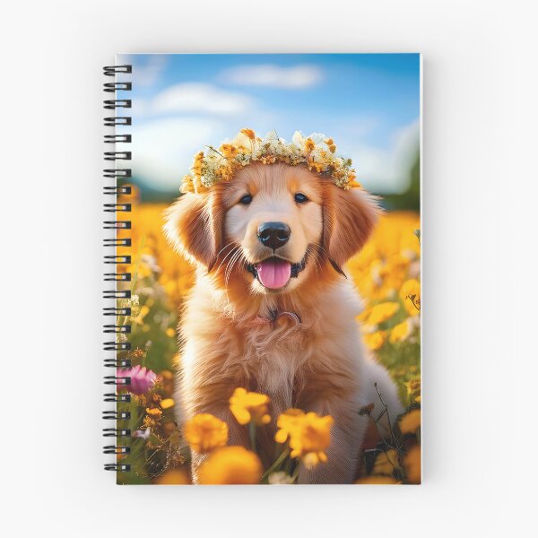 Item preview, cute golden retriever puppy with a tiara in flower garden designed and sold by MeAesthetics.