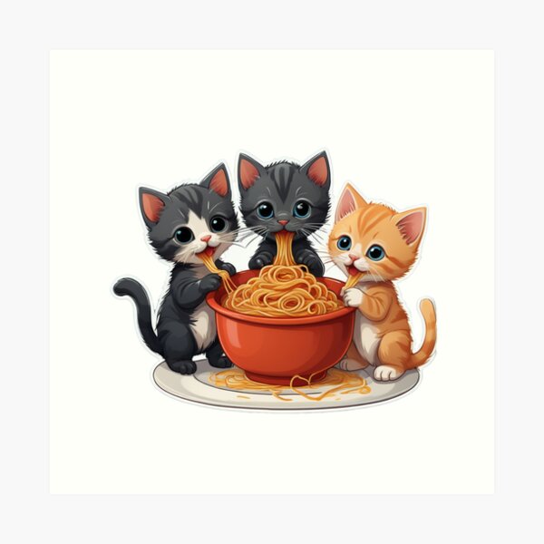 Item preview, Cute cats eating spaghetti designed and sold by Trixeroks.