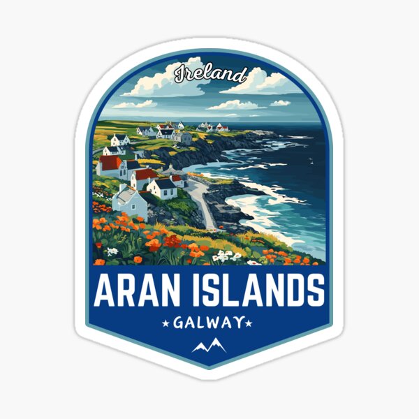 Aperçu de l'œuvre Emblème artistique de voyage rétro des îles d'Aran à Galway en Irlande créée et vendue par MaateoDesign.