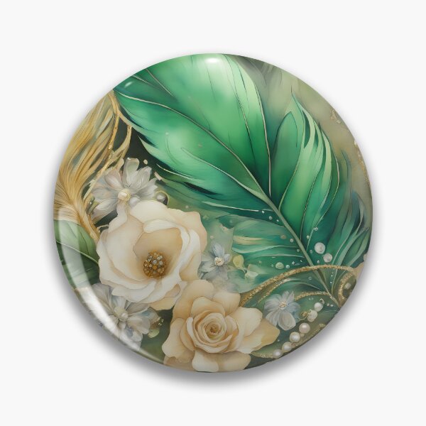 Item preview, Green Feather and Flowers designed and sold by CalmnessbyChoice.
