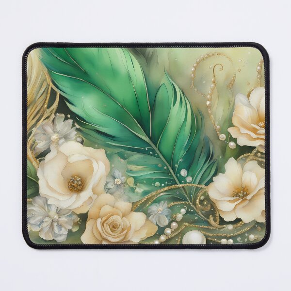 Item preview, Green Feather and Flowers designed and sold by CalmnessbyChoice.
