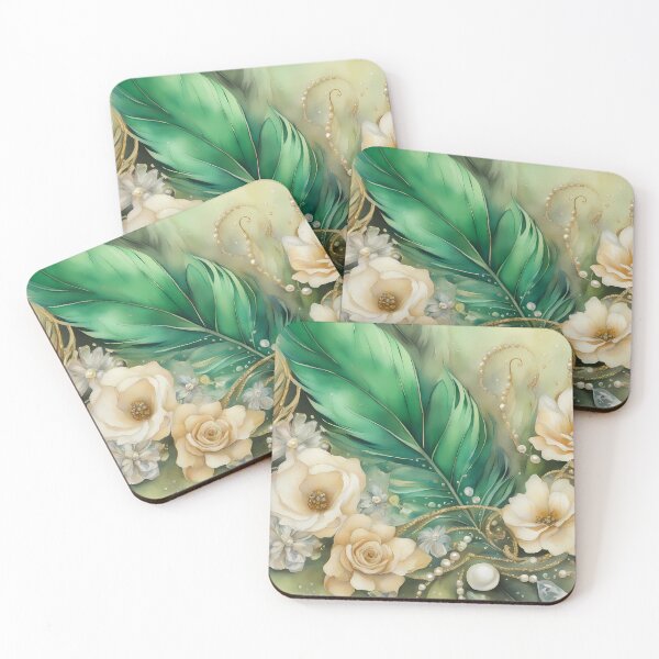 Item preview, Green Feather and Flowers designed and sold by CalmnessbyChoice.