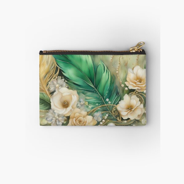 Item preview, Green Feather and Flowers designed and sold by CalmnessbyChoice.