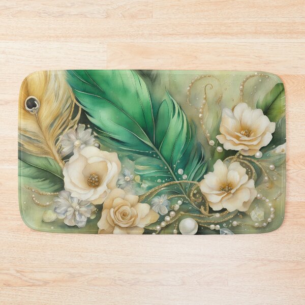 Item preview, Green Feather and Flowers designed and sold by CalmnessbyChoice.