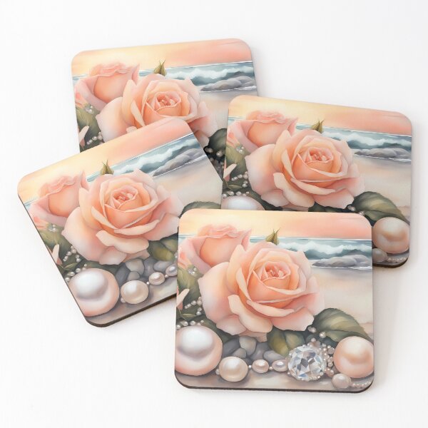 Item preview, Peach Roses and Pearls on Beach designed and sold by CalmnessbyChoice.