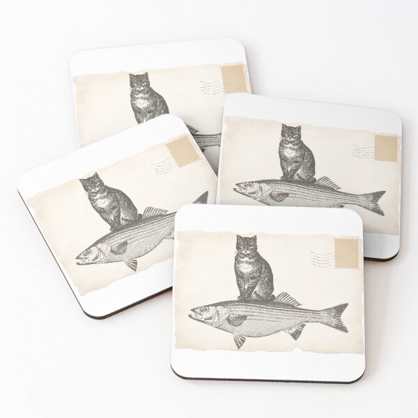Item preview, Cat on Fish Surreal Vintage Postcard designed and sold by ajuly.