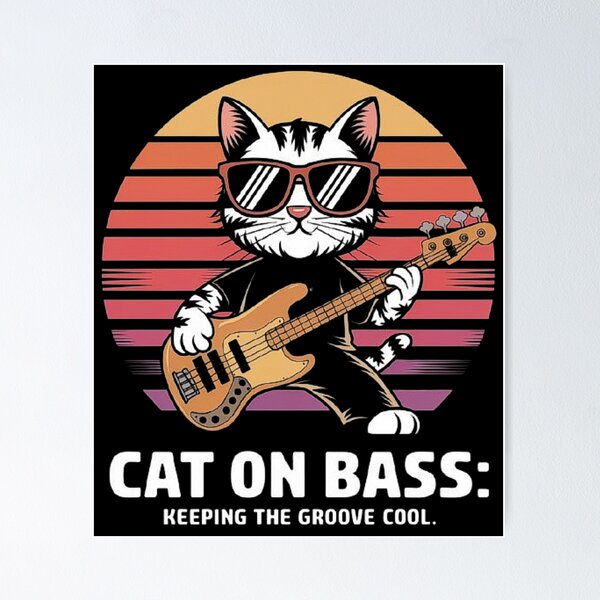 Item preview, Cool Cat Playing Bass Guitar - Retro Music Art designed and sold by love3617.