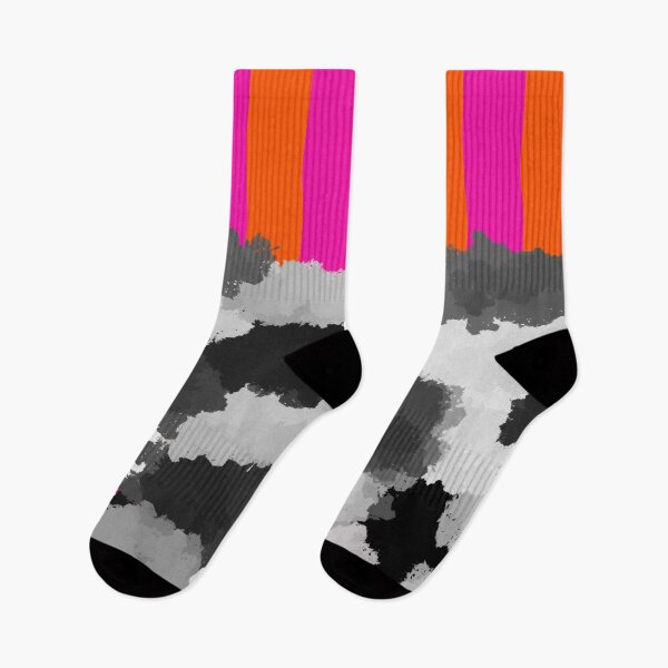 Item preview, Vibrant Neon Pink and Orange Vertical Stripes Vs Black and White Splatter designed and sold by Deutschic.