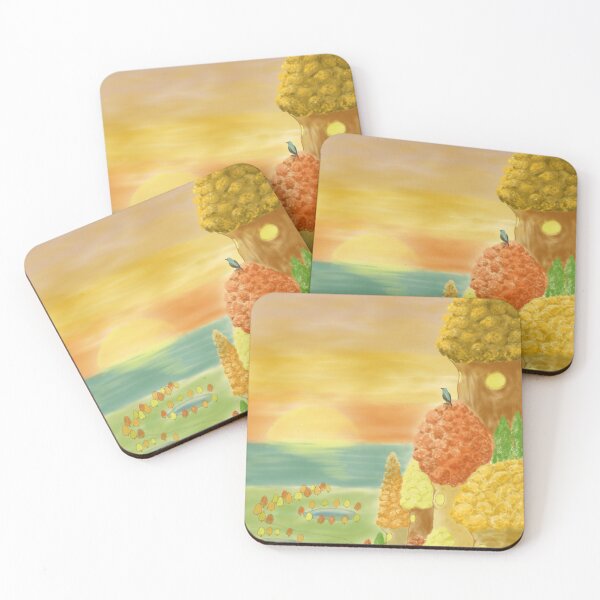 Item preview, Upper hill tree village at peaceful sunrise designed and sold by greenPQBstudio.