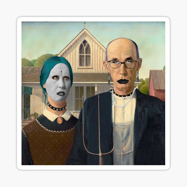 Item preview, Grant Wood: American Gothic or American Goths | Classical Painting Parody designed and sold by UnhingedBird.