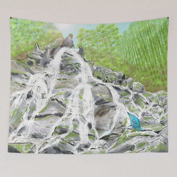 Item preview, A magnificent waterfall and a blue bird  designed and sold by greenPQBstudio.