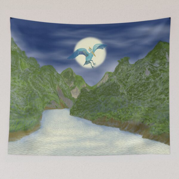 Item preview, A bird and snowy valley at night  designed and sold by greenPQBstudio.