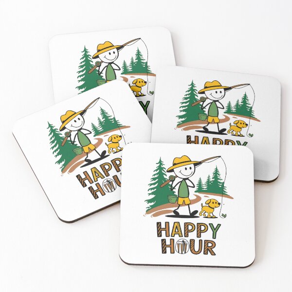 Item preview, Happy Hour Fishing – Stick Figure Fisherman with Dog designed and sold by luckytua789.