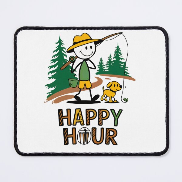 Item preview, Happy Hour Fishing – Stick Figure Fisherman with Dog designed and sold by luckytua789.