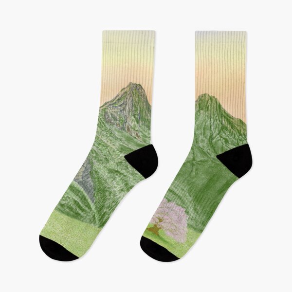 Item preview, A beautiful cherry blossom and green high mountains  designed and sold by greenPQBstudio.