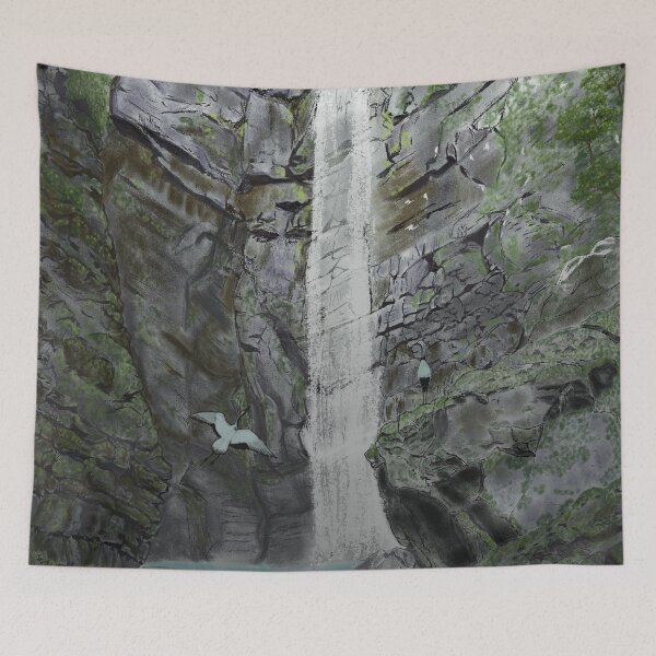 Item preview, A deep forest, magnificent waterfall and adorable birds designed and sold by greenPQBstudio.