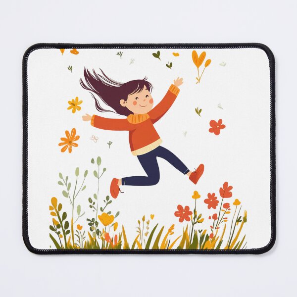 Item preview, Simple Joyful Girl with long brown hair Jumping for Joy in Spring Blooms designed and sold by Vicki Noble Art.