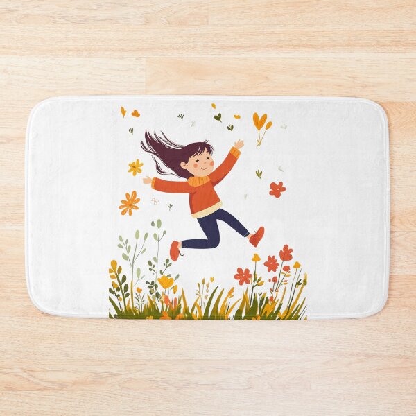 Item preview, Simple Joyful Girl with long brown hair Jumping for Joy in Spring Blooms designed and sold by Vicki Noble Art.