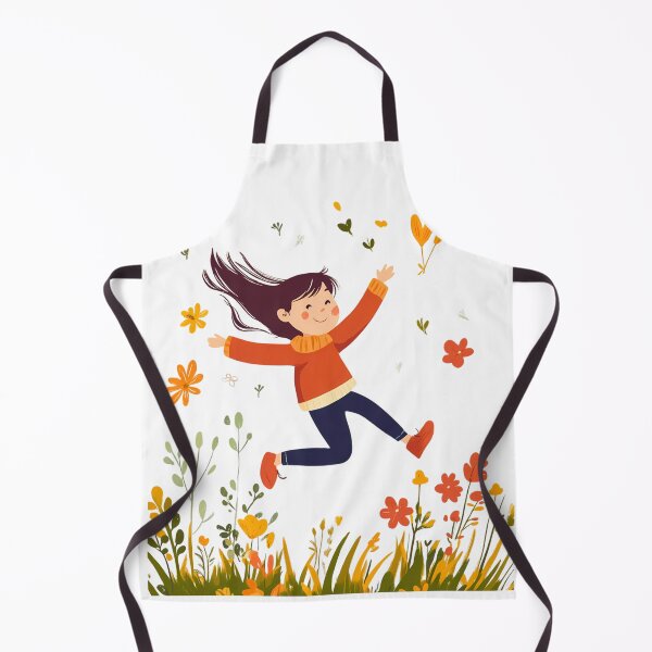 Item preview, Simple Joyful Girl with long brown hair Jumping for Joy in Spring Blooms designed and sold by Vicki Noble Art.