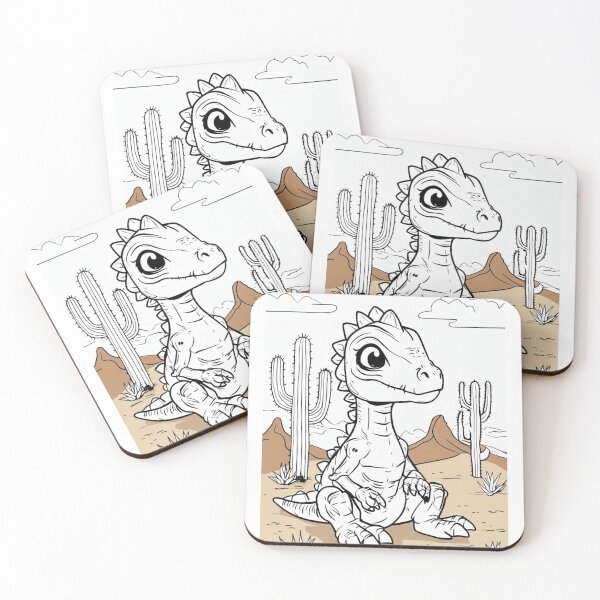 Item preview, "Adorable Baby Dinosaur Coloring Page | Cute Prehistoric Reptile in Desert Scene" designed and sold by IINSPIRA.
