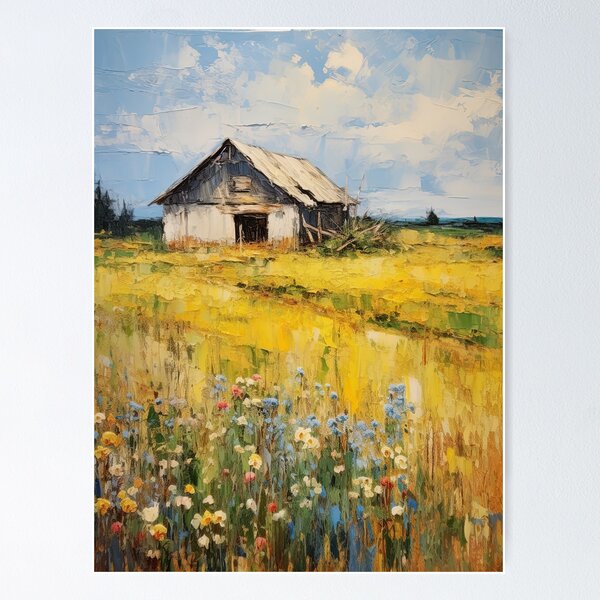 Item preview, Fields of flowers in Summer - Acrylic landscape painting designed and sold by TheArtistOf2022.