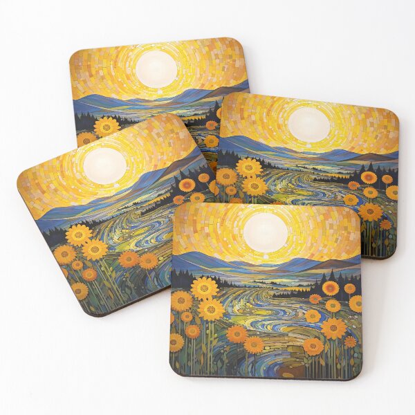 Item preview, Yellow flowers surreal sunrise landscape painting designed and sold by TheArtistOf2022.