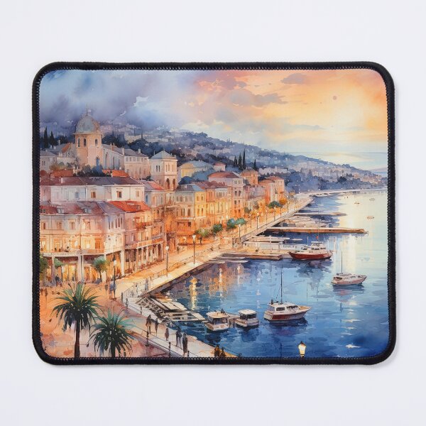 Item preview, Old boats in harbor at sunrise with village - Acrylic landscape painting designed and sold by TheArtistOf2022.