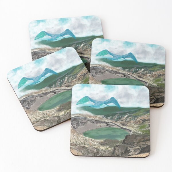 Item preview, A volcano mountain and an ancient blue bird  designed and sold by greenPQBstudio.