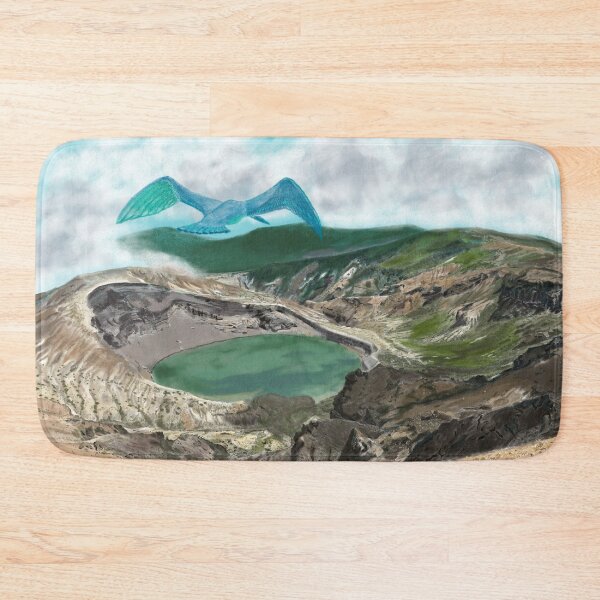 Item preview, A volcano mountain and an ancient blue bird  designed and sold by greenPQBstudio.