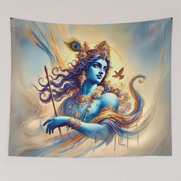Item preview, Warrior Krishna | Watercolor Divine Art | Hindu Spiritual Painting designed and sold by Sarasvati’s Divine Art.
