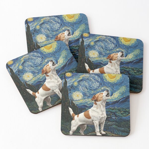 Artikelvorschau, Jack Russell Hund heult den Mond an der Sternennacht Van Gogh Lustig entworfen und verkauft von d247.