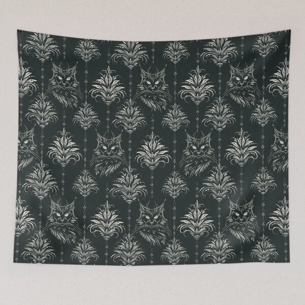 Item preview, Baroque Cat & Floral Damask – Vintage-Inspired Cat Pattern - Black and White designed and sold by wild.geranium.design.