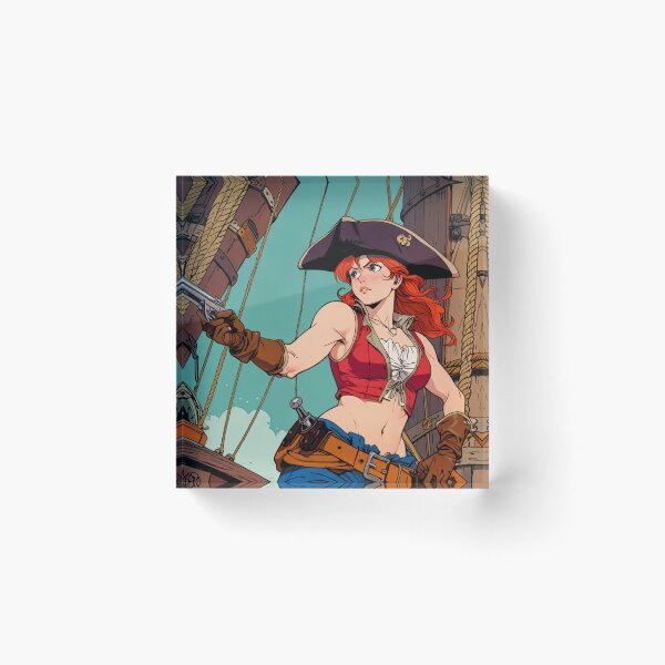 Item preview, Red Head Pirate Queen Anne Bonney vintage Anime Manga Illustration designed and sold by Vintage Designs +.