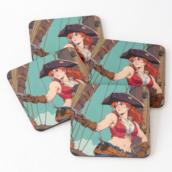 Item preview, Red Head Pirate Queen Anne Bonney vintage Anime Manga Illustration designed and sold by Vintage Designs +.