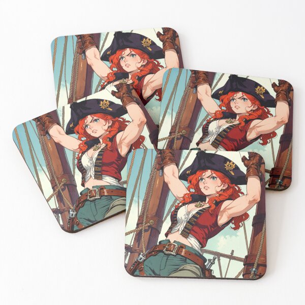 Item preview,  Red Head Pirate Queen Anne Bonney vintage Anime Manga Illustration designed and sold by Vintage Designs +.